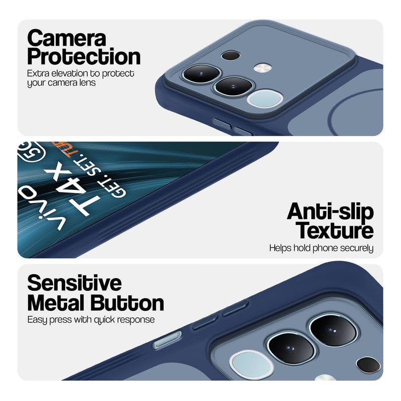 Image of Modern & Minimal Design Back Case and Cover for VIVO T4X| Shockproof Slim Design |Matte Finish Anti-Slip Durable Mobile Cover | TPU + Pc Cover | Blue