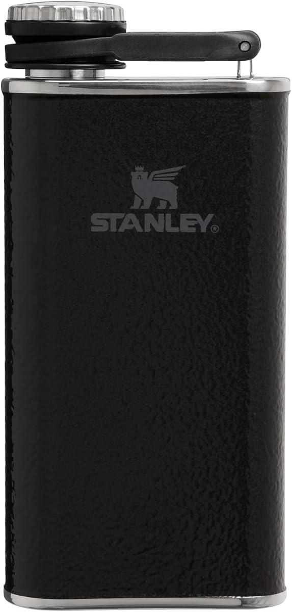Frasco clásico de boca ancha de fácil llenado, 8 oz | Petaca a prueba de fugas | Bisagra conectada que nunca pierde la tapa | Contenedor de licor de acero inoxidable aislado | Sin BPA | Tono martillo negro