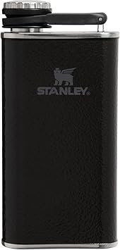 Stanley Classic Easy Fill Wide Mouth Flask 8 oz | Leakproof Hip Flask | Hinge Connected Never Lose Cap | Insulated Stainless Steel Liquor Container | BPA-Free | Hammertone Black