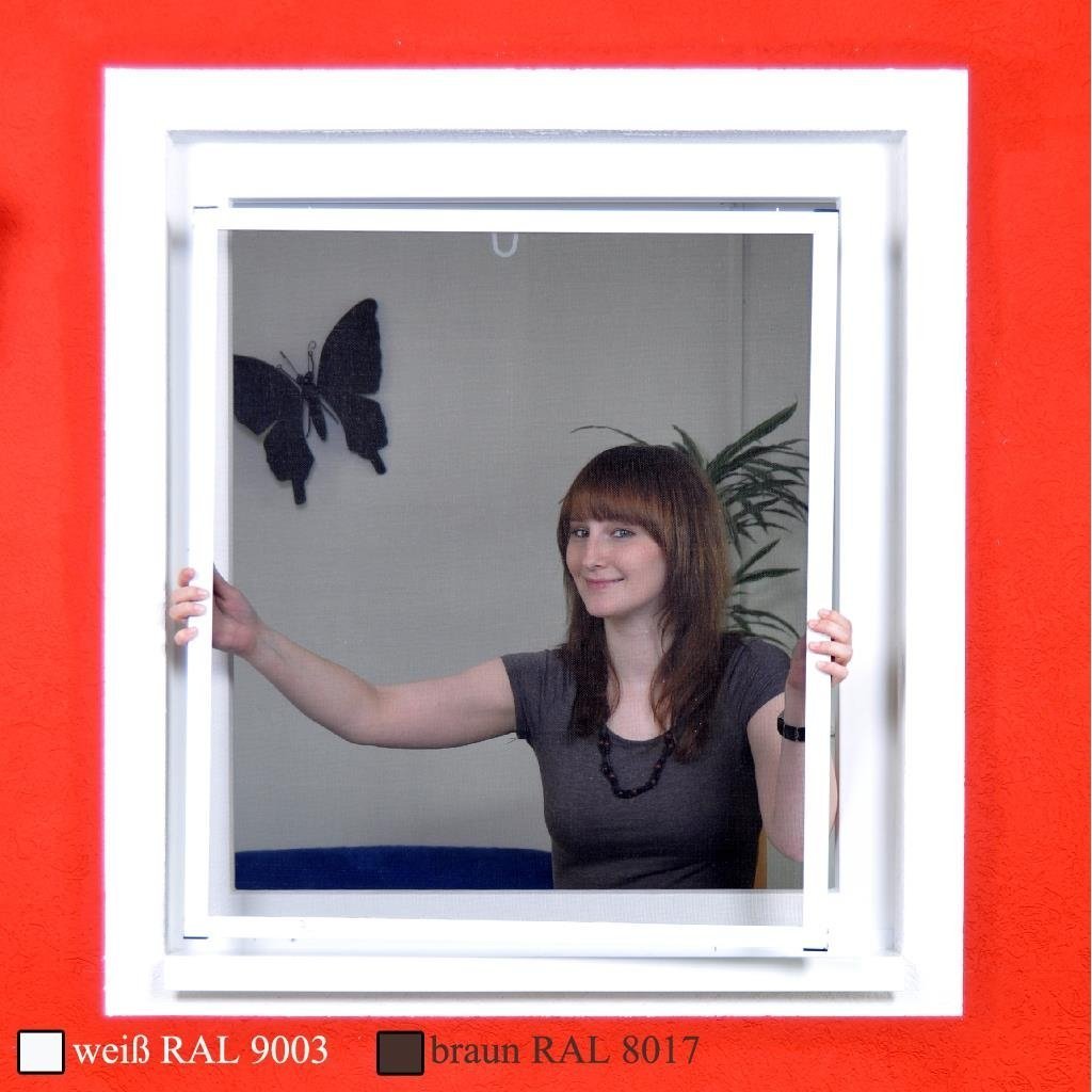 Premium Slim Fliegengitter für Fenster als Alubausatz mit Fiberglasgewebe - Profi Insektenschutz - 100 cm x 120 cm | weißer Rahmen