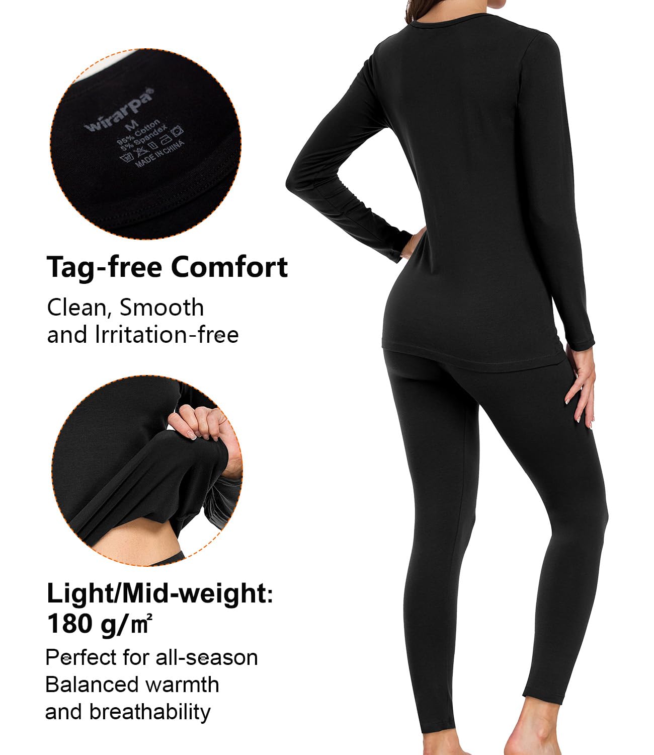wirarpa Conjunto térmico de algodón para Mujer: Capa Base cálida, Parte Superior Ligera de Manga Larga y Pantalones de Pijama