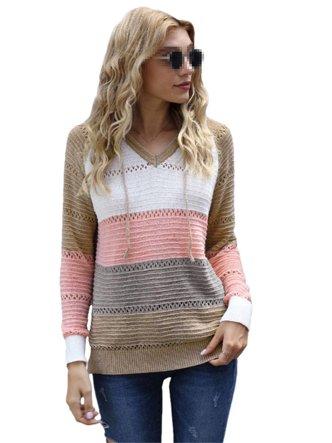 Vogrtcc Maglione da donna a maniche lunghe lavorato a maglia