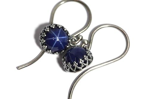 Miniatura 3 de Salish Sea Inspirations Created Blue Star Sapphire Crown Drop Earrings (Round - Vintage)