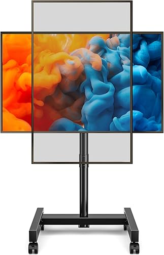 YOMT Carrito de TV móvil con ruedas para pantallas de 13 a 50 pulgadas, soporte giratorio e inclinable, vertical a paisaje, soporte de TV portátil