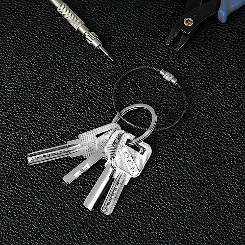 Cobee Draht Schlüsselanhänger, 25 Stück Edelstahl Drahtkabel Schlüsselring groß Nylon beschichteter Kabel Heavy Duty Gepäckanhänger Schleifen Schildhalter 2mm Twist Barrel 15cm/5.9 lang,Schwarz