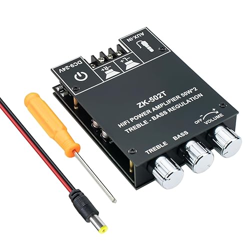 ZK-502T 100W Bluetooth 5.0 Amplificador Junta con control de agudos y graves, TPA3116D2 50Wx2, Bluetooth AMP Board para altavoces pasivos caseros