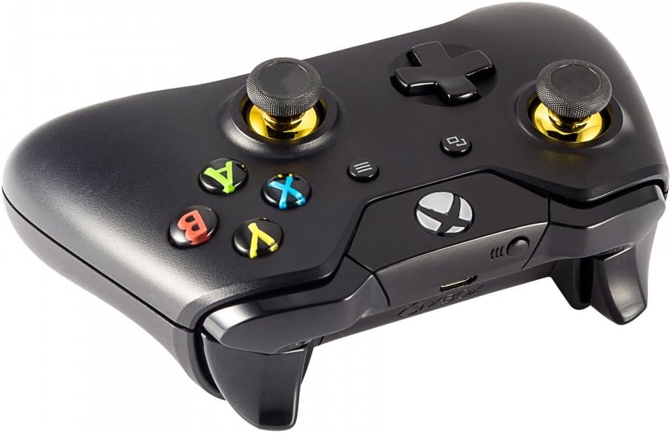 eXtremeRate 10 pcs Rubberized Chrome Gold Thumbsticks Analog Sticks Buttons Replacement Parts for Xbox One Standard for Xbox One Elite for Xbox One S/X and for Xbox Series X & S Controller