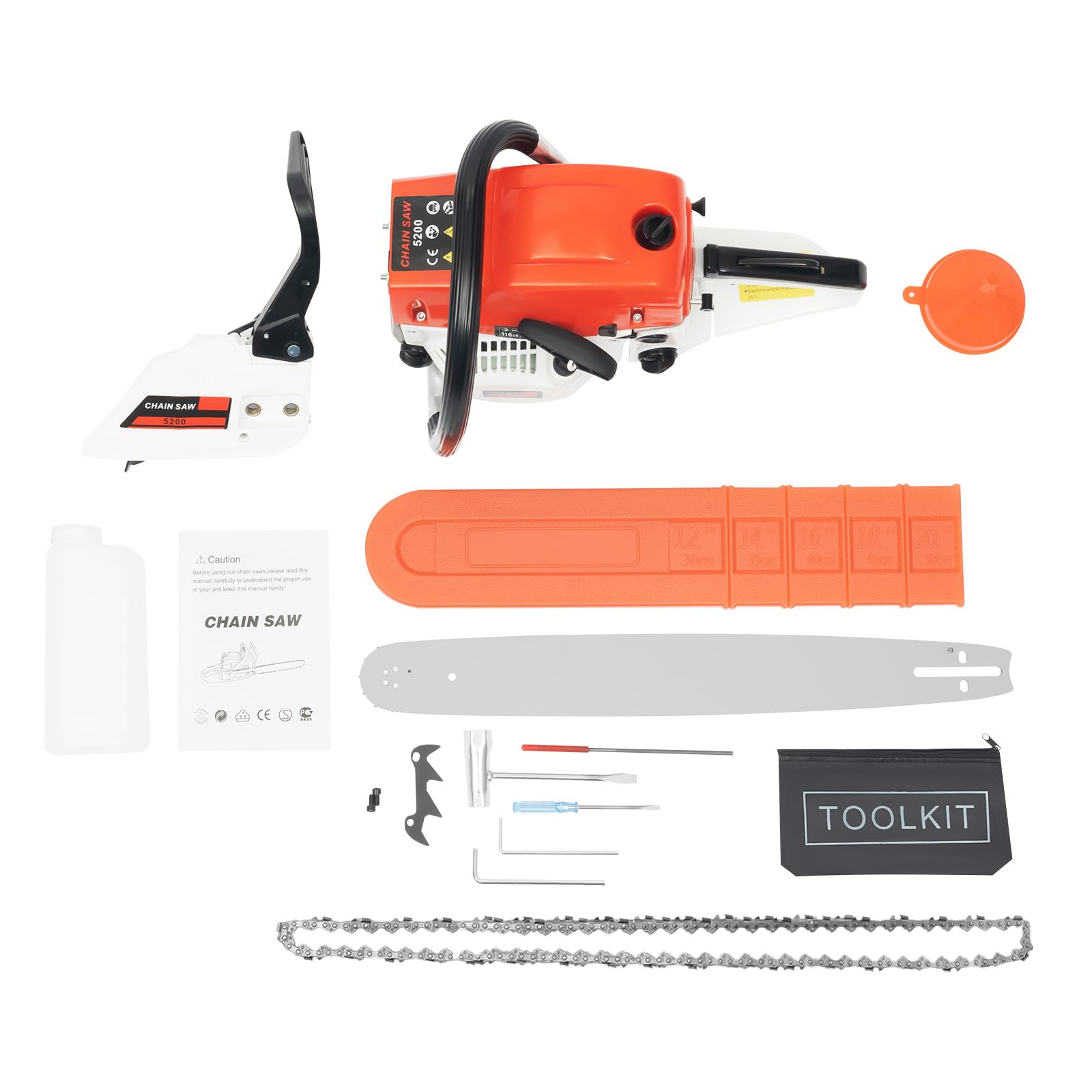 Scie à chaîne à essence, moteur 2 temps 52cc, avec longueur de lame de 51cm et démarrage facile, lubrification automatique de la chaîne idéale pour le bois de chauffage, l'élagage des arbres et