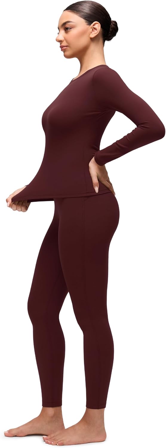 CRZ YOGA Softembrace Fleece Lined Thermal Underwear Set for Women - Soft Casual Base Layer Long Johns Warm Pajamas Top Bottom - Image 3