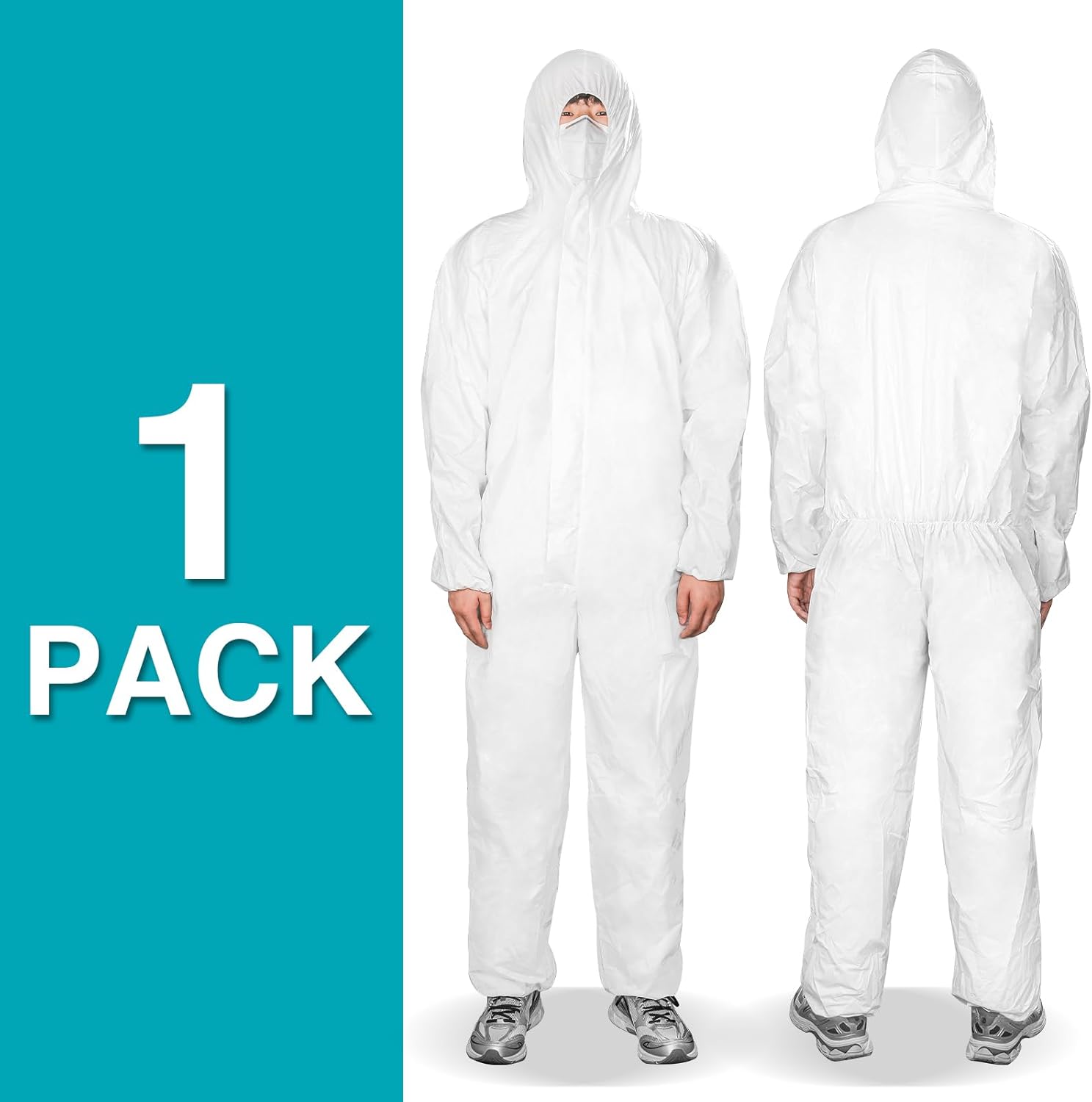 Hazmat Suits 1 Pack Disposable Coveralls, with Elastic Wrists, Ankles and Hood, Available in 4 sizes - Image 2