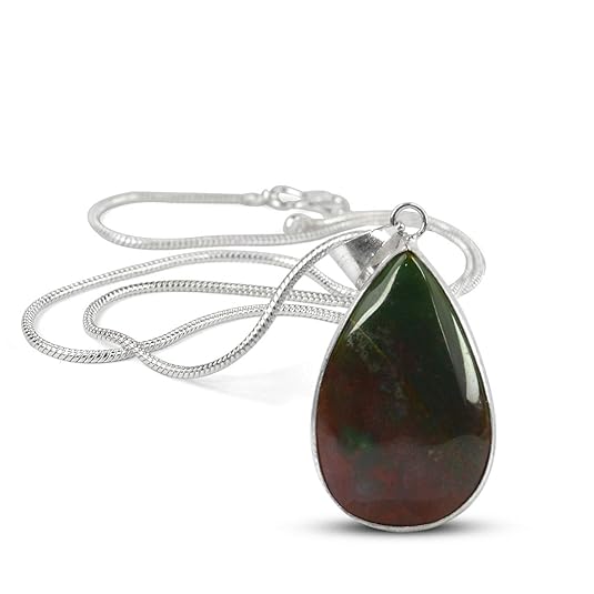 Reiki Crystal Products AAA Bloodstone Pendant Drop Shape Crystal Stone Locket - Pendant with Metal Chain for Reiki Healing and Crystal Healing Gemstone for Unisex (Color : Green & Red)