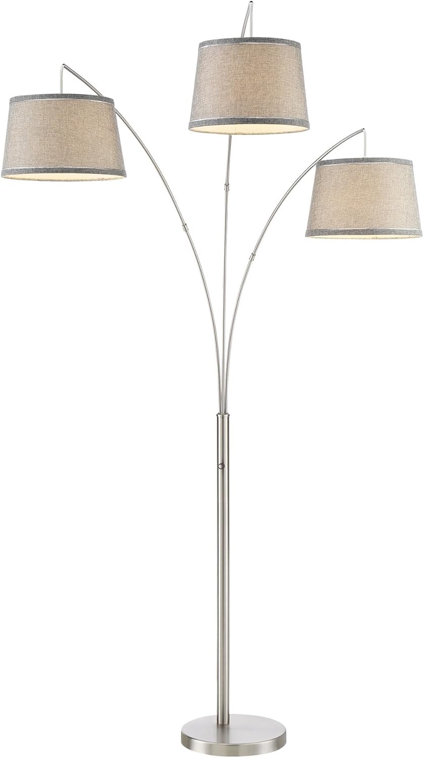 Hоttеѕt Sаlеѕ Kira Home Akira 78.5 Modern 3-Light Arc Floor Lamp with 3-Way Switch, Gray Burlap Shades + Brushed Nickel Finish