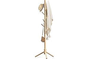 Haddockway Wooden Coat Stands for Entryway with 8 Hooks Pine Adjustable Coat Standing Tree