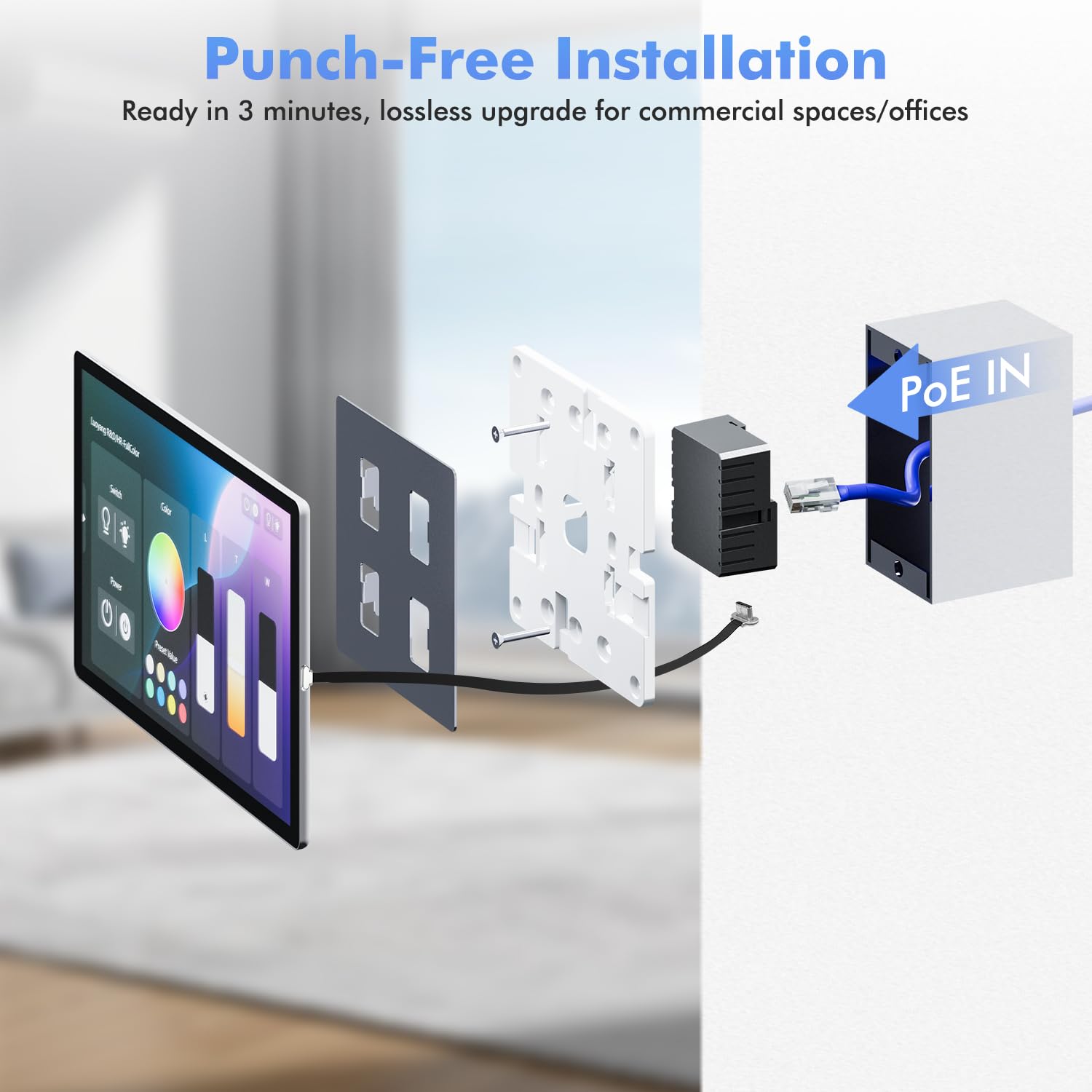 Agile - Kit de montaje en pared para tablet PoE universal con soporte y cable plano | Caja de adaptador de corriente CA a USB-C para 8-12 tabletas (apto para 86 cajas de hogar inteligente/oficina, 23 W)