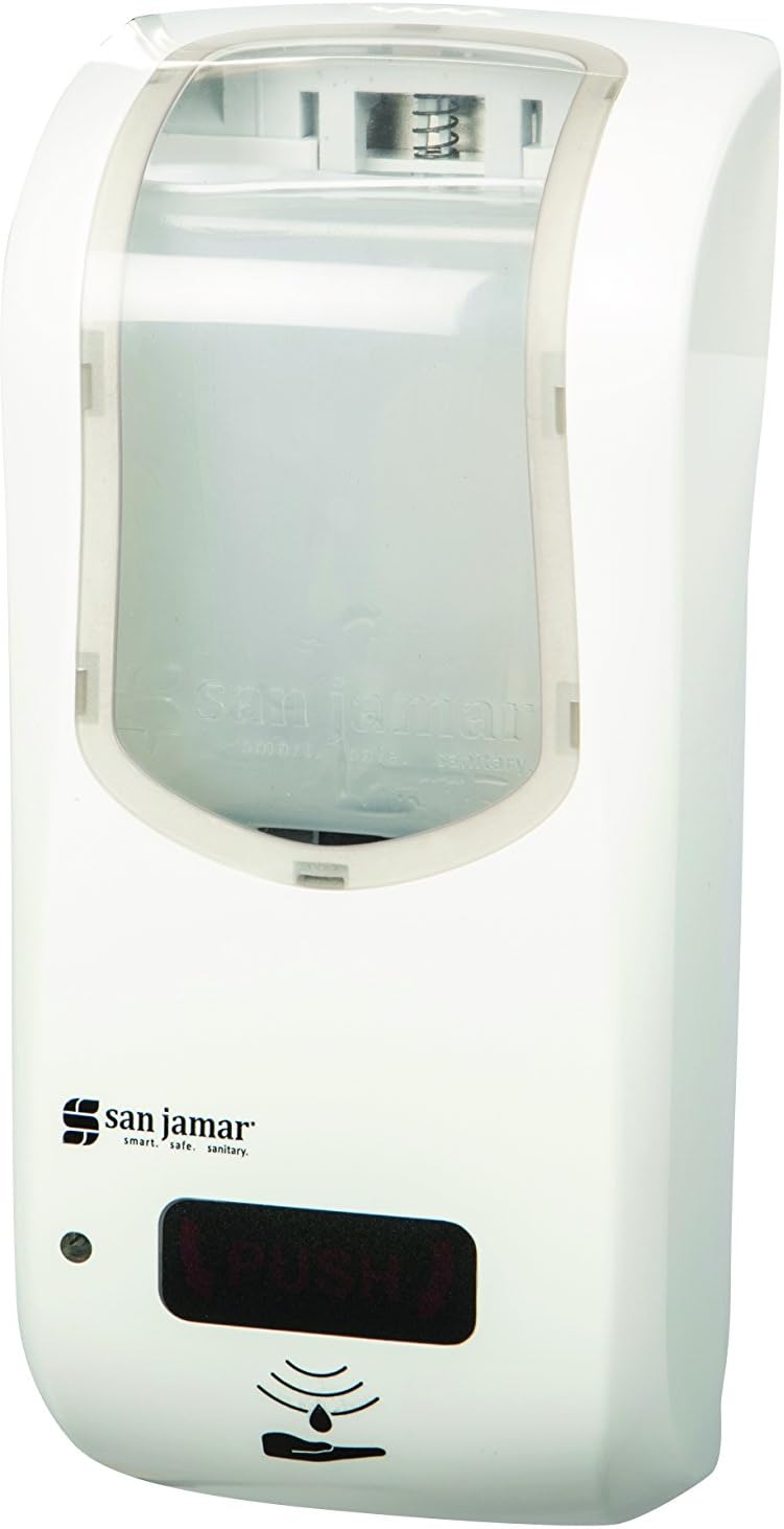 San Jamar Summit Rely Plastic Hybrid Electronic Soap Dispenser, Hand Sanitizer Dispenser with Universal Compatibility for Home, Bathroom, Kitchen, Restooms, Restaurants, 900 Ml, White