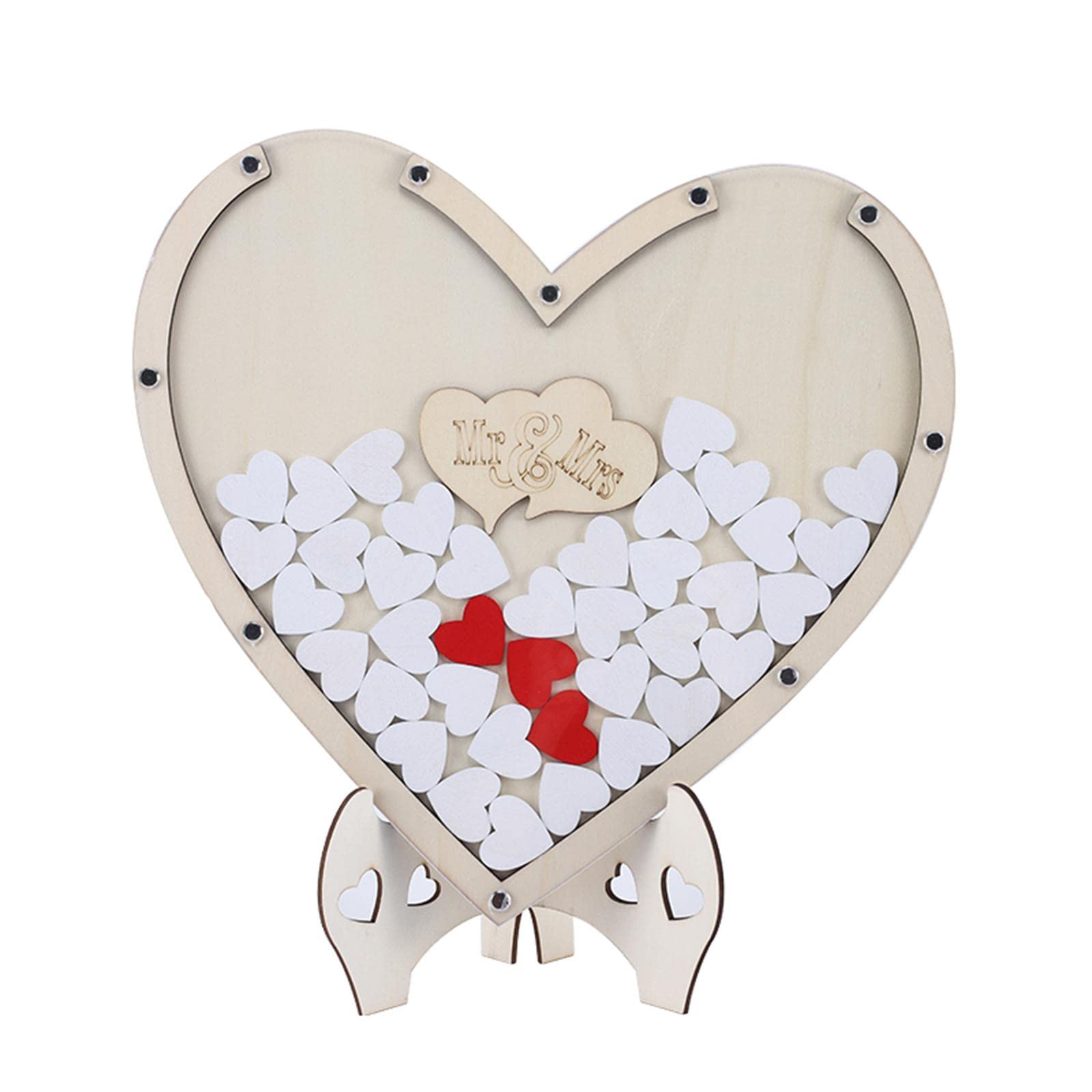 Libro de Firmas para Bodas en 3D con Marco de Madera en Forma de Corazón Y 80 Corazones de Madera para Aniversario.