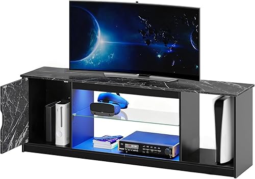Bestier Soporte de TV LED para juegos de 57 pulgadas para TV de 5565 pulgadas, gabinete de TV multimedia para almacenamiento PS5Xbox, centro de