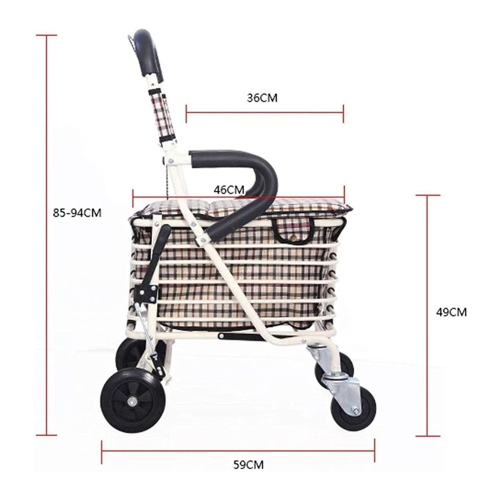 Rollator De 4 Ruedas, Carrito Compra Andador con Asiento Y Frenos Carrito Andador Ancianos Ligero Plegable White