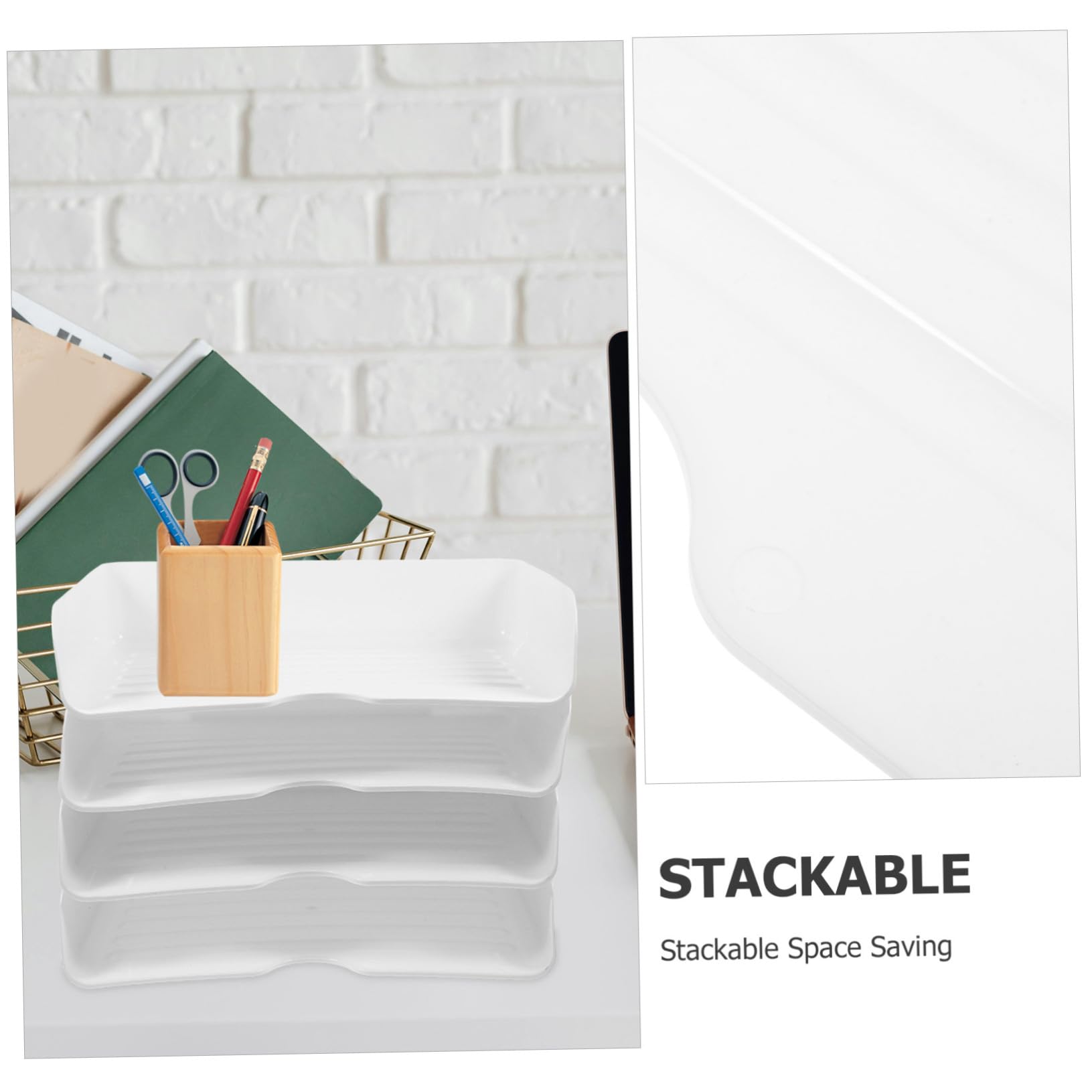 Vaschette Portadocumenti Impilabili A4 4 Pezzi Pp Bianco | Organizzazione Fogli e Archiviazione, Design Impilabile Salvaspazio, Set da Quattro