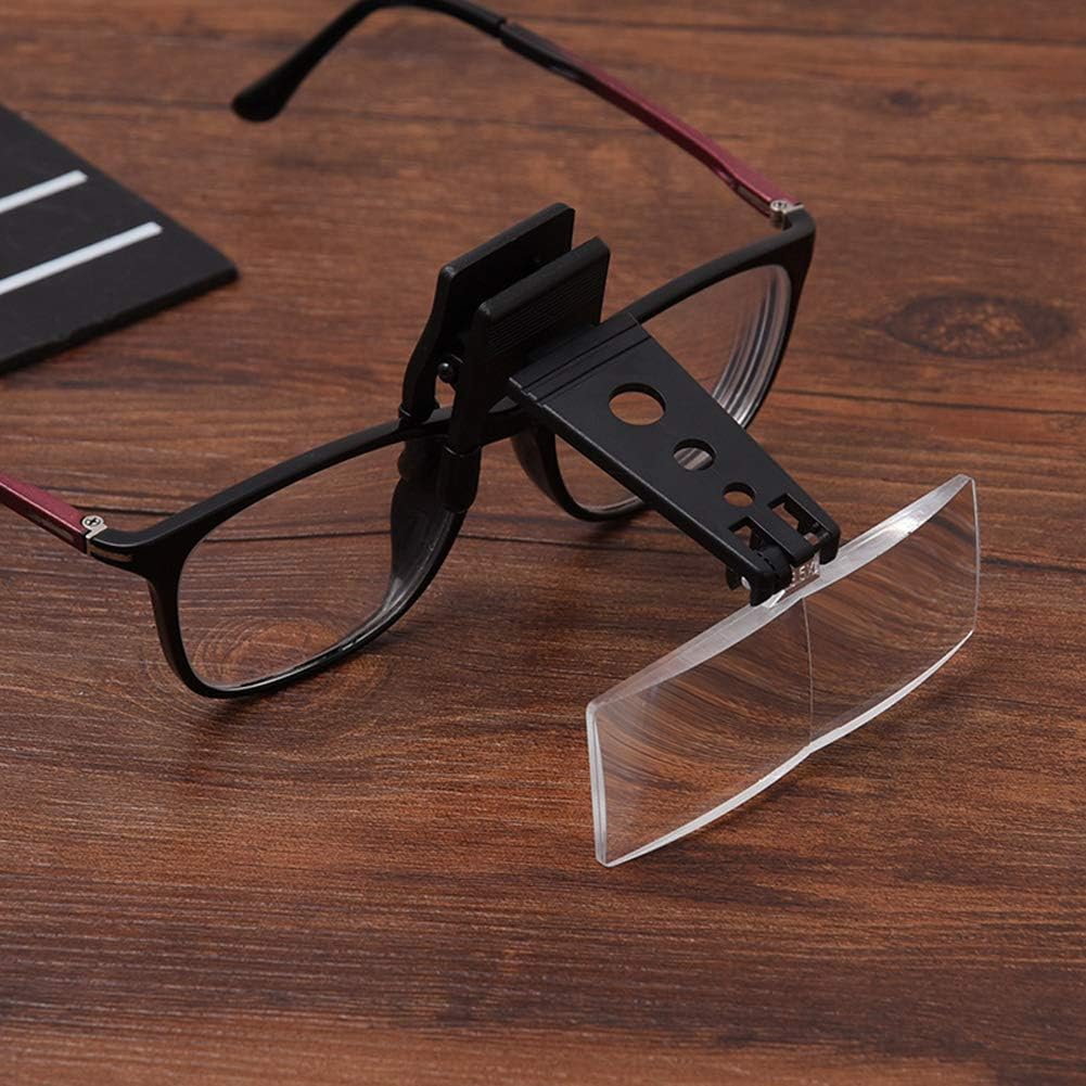 Clip-On Magnifiers for Glasses with 3 Inter-Changeable Lenses, Clip and Flip Hands-Free Magnifying Lenses(Clear)