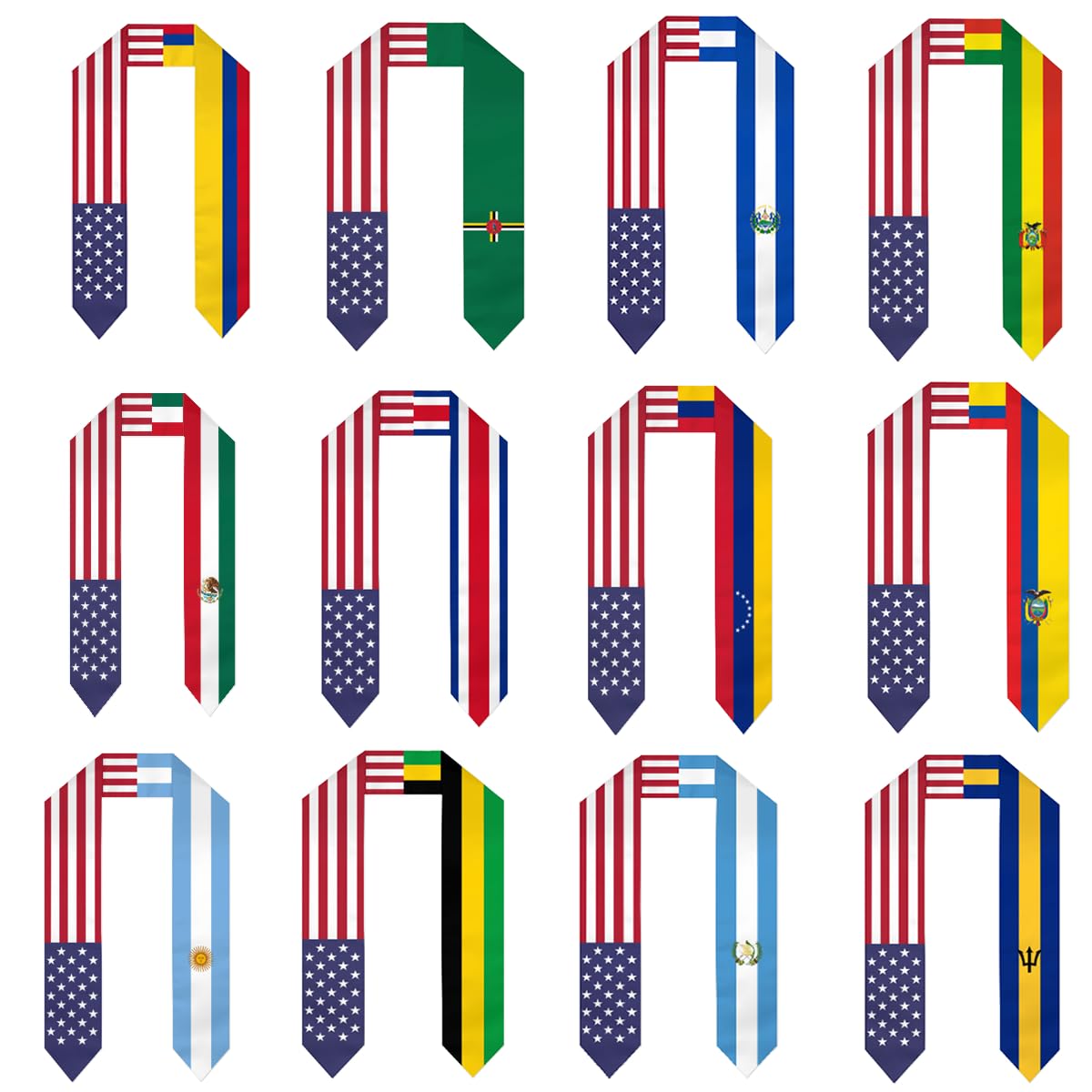 DABOYOZHZH Customized Mixed America Flag Graduation Shawl Sash Stole Wraps Scraf For International Study