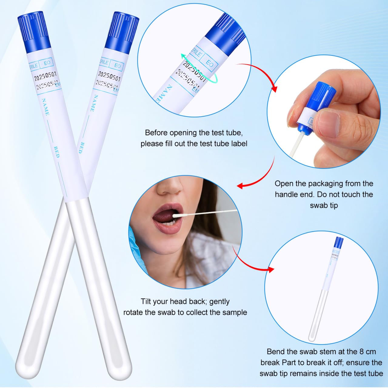 Oral Inspection Swab Oropharyngeal Sample Collection Swabs 50 Sets of Portable Pharynx Swabs Multi-Function Throat Swabs Sampling Swabs Nasopharyngeal Swab Cleaning Swabs Random Color