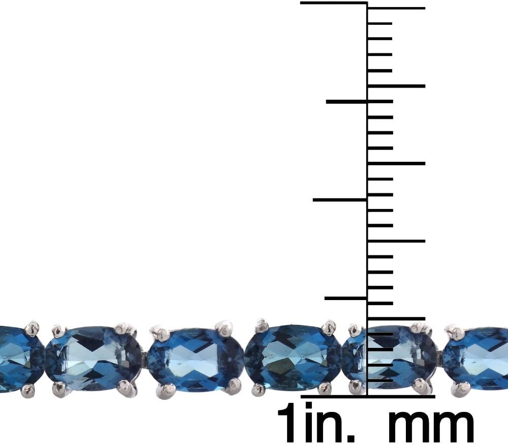 Ice Gems Sterling Silver London Blue Topaz 6x4mm Oval Tennis Bracelet