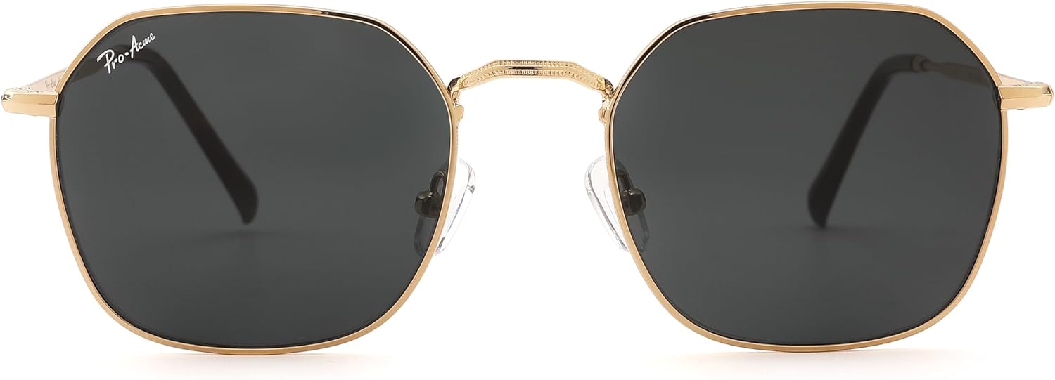 Pro Acme Hexagonal Sunglasses for Women Men, 100% Real Glass Lens Retro Square Trendy Shades