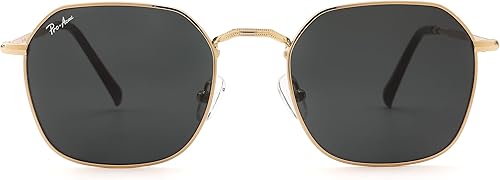 Pro Acme Lentes de sol hexagonales de lente plana para mujeres y hombres, con marco de metal, lentes de sol clásicos, lentes de cristal 100% real