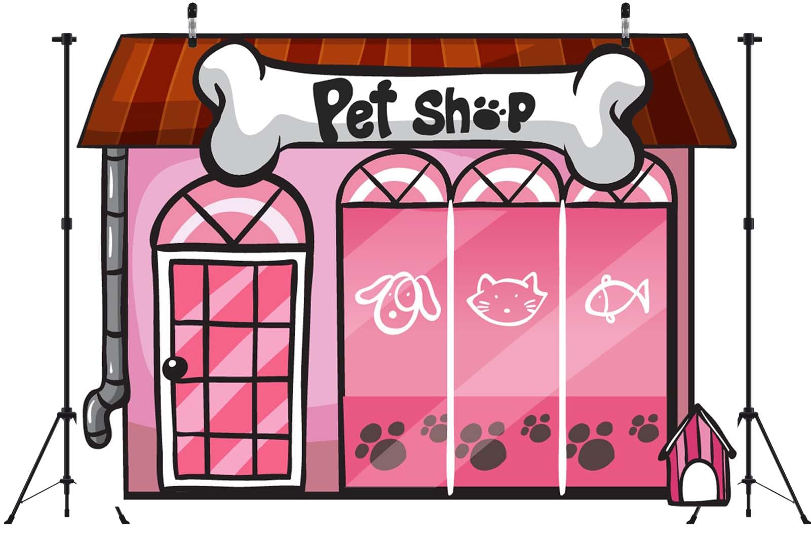 Gorpic 7x5ft Fabric Cartoon Pink Pet Shop Backdrop Banner Pets Store Photography Background Paw Print Backdrop Baby Shower Birthday Party Banner Decorations Phootshoot Background Studio Props: 5x4FT K52306