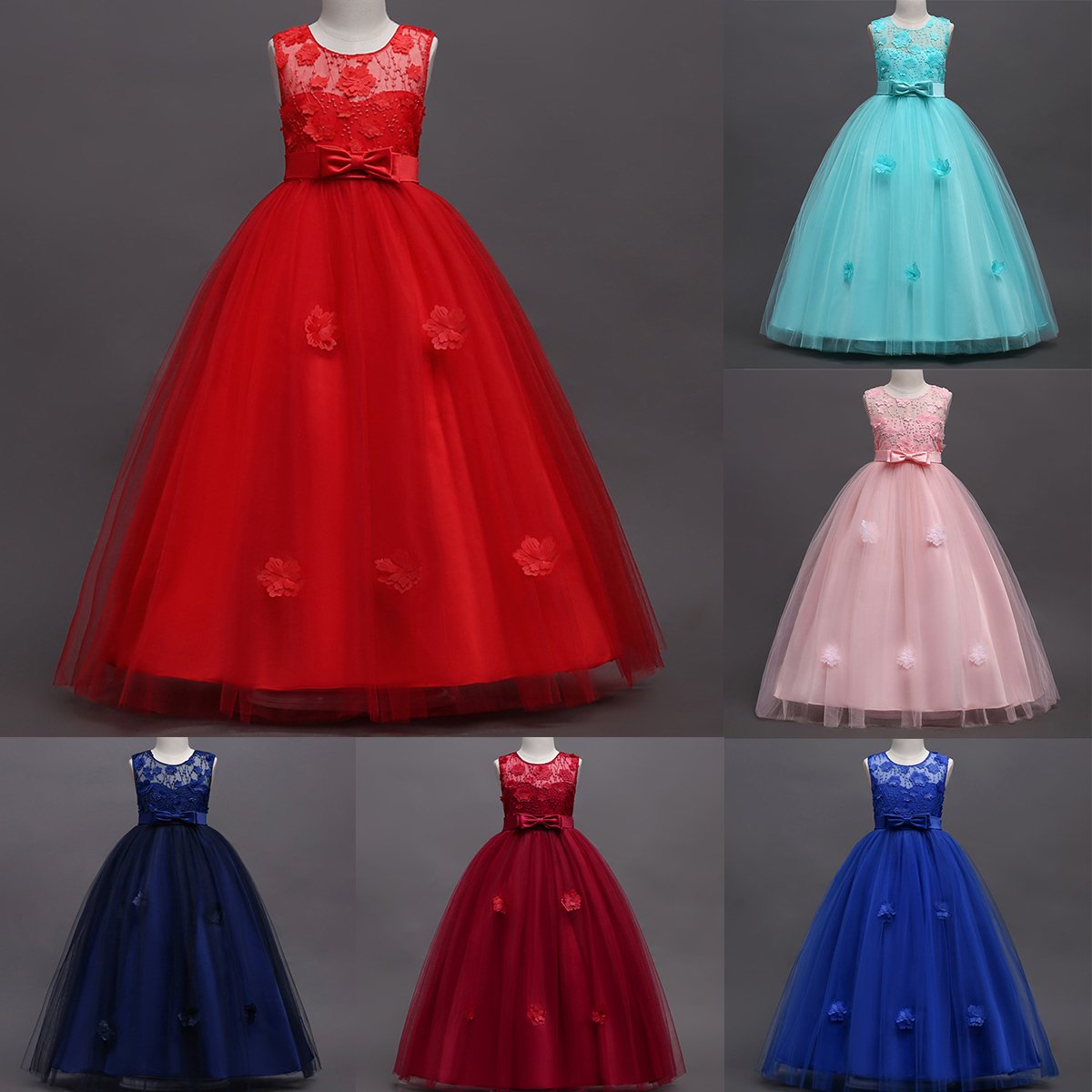 IMEKIS Vestido de princesa para niña, con flores, vestido de dama de honor, sin mangas, bordado, vestido de fiesta, tul, encaje, vestido de fiesta, cumpleaños, desfile de noche, vestido de cóctel,