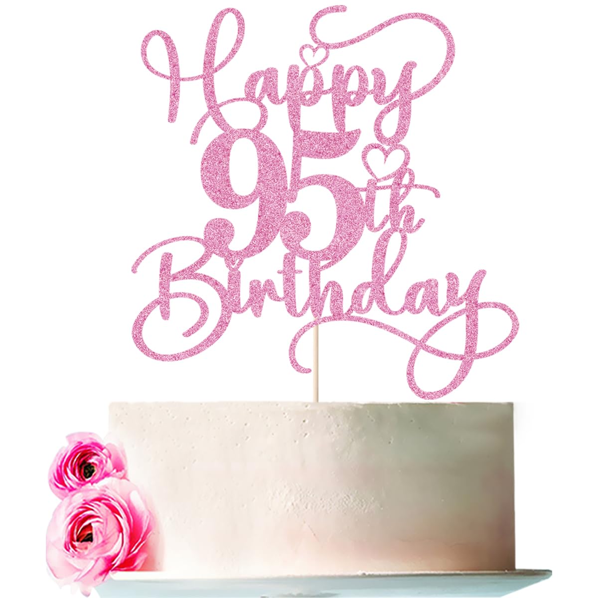 Bejotaa Pink Happy 95th Birthday Cake Topper 1pcs Glitter Cake Topper for Ninety-five Birthday/Anniversary Theme Party Cake Decorations Supplies