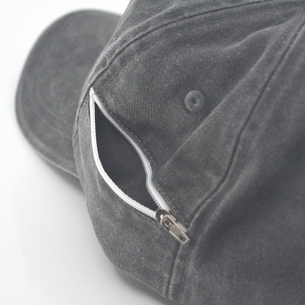 The Vintage Year Zipper Pocket Washed Cotton Sandwich Rip Stop Distressed Adjustable Baseball Cap - Image 5