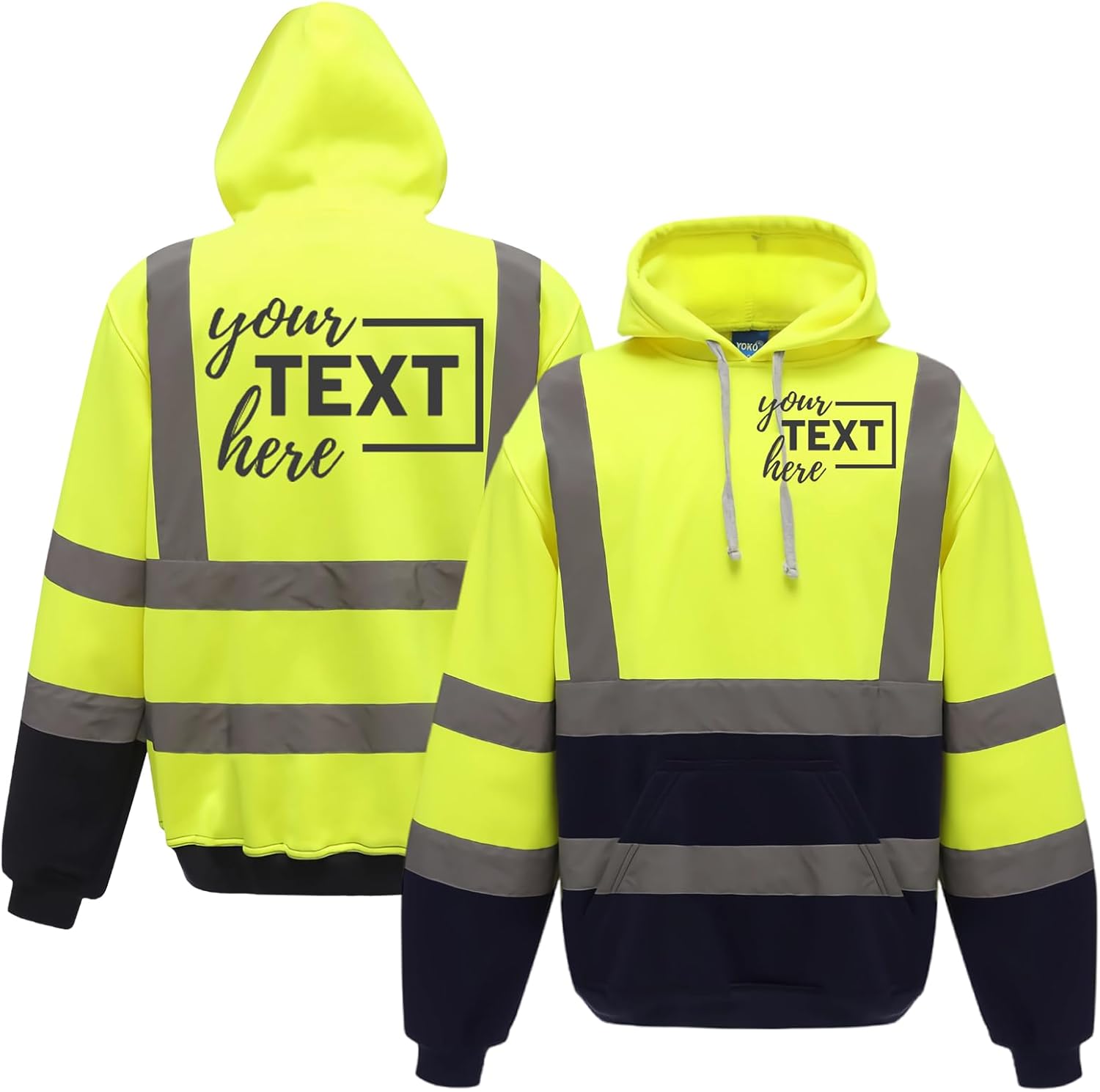 High Visibility Reflective Custom Hoodies for Men Class 3 Safety Hooded Sweatshirts with Pocket for Work Construction