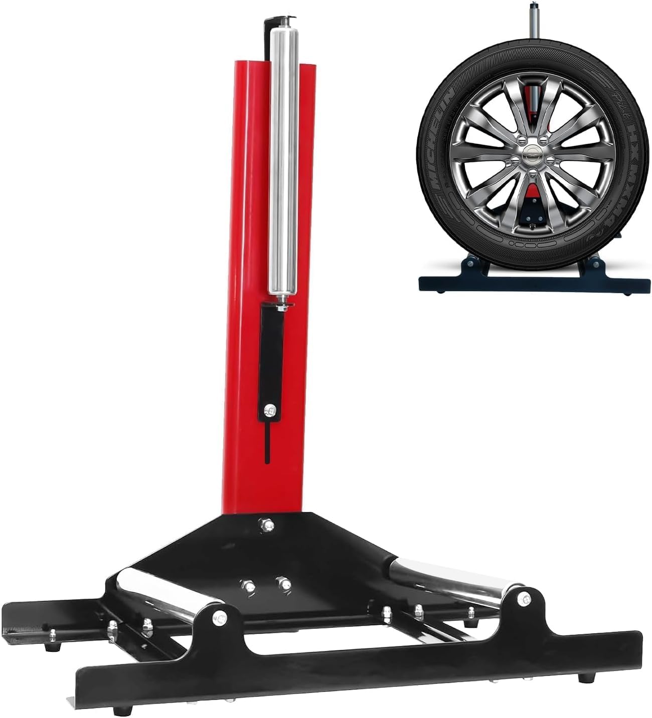 ホイールクリーニングスタンド 360°全方位洗浄 可動式 多目的 頑丈 組み立てが簡単 安定性 ホイールメンテナンススタンド タイヤ洗浄/コーティング/艶出し対応 カーディテール 車販売・車修理店/洗車店用 赤+黒 日本語説明書付き