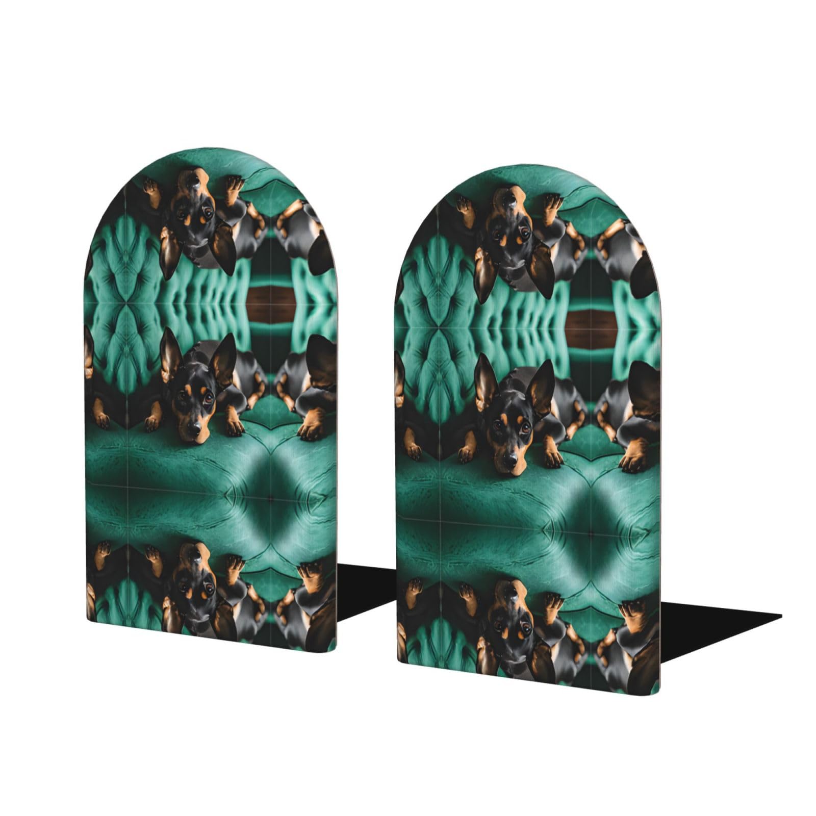 Dachshund Dog Stylish Bookends with Full-Print Design Durable Wooden and Metal Bookend Set for Home, Office