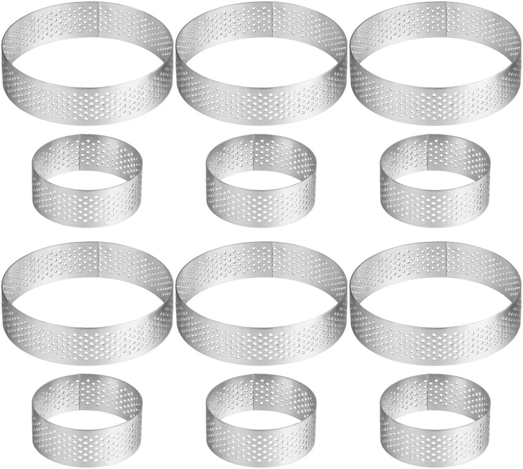 12 Pcs Stainless Steel Tart Rings, 1.97 & 3.15 Round Perforated Baking Molds for Cakes & Desserts