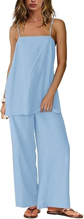 Linen spaghetti strap top & pants set