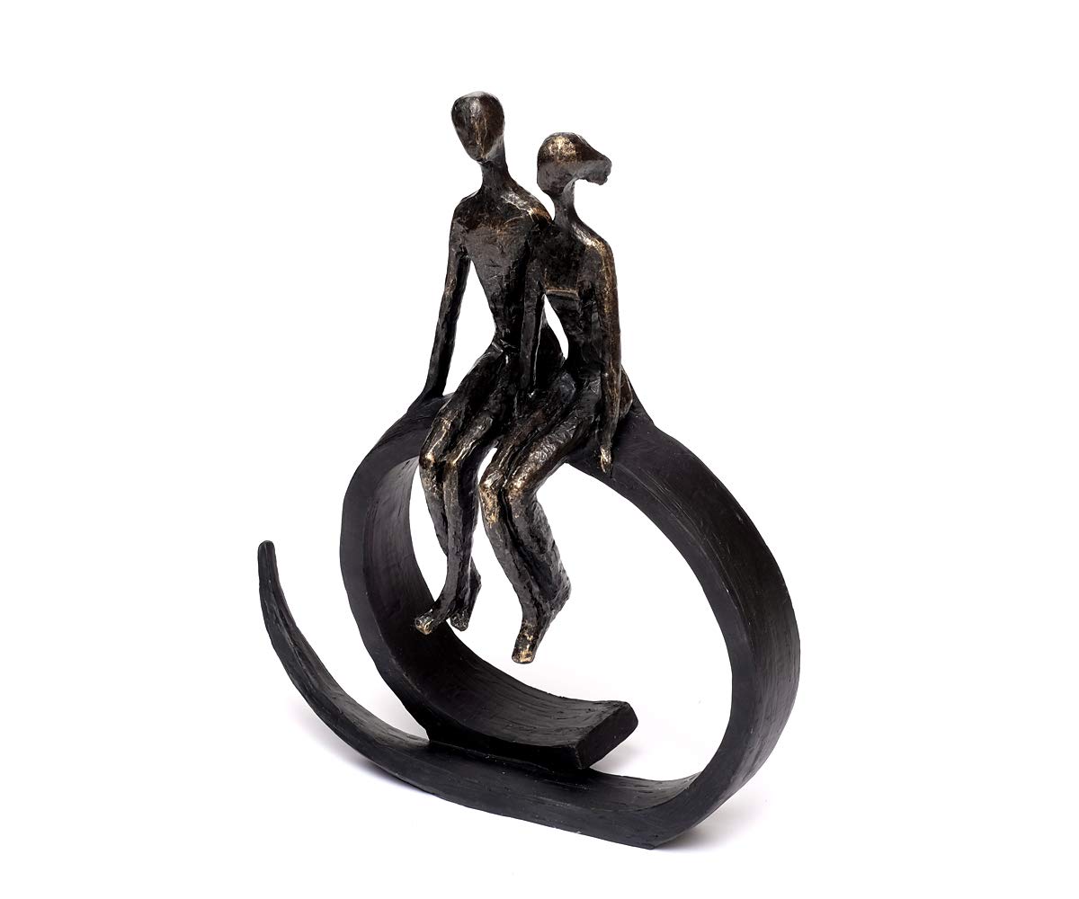 Scultura di design con coppia di innamorati, in poliresina, seduta, in bronzo, ideale come regalo