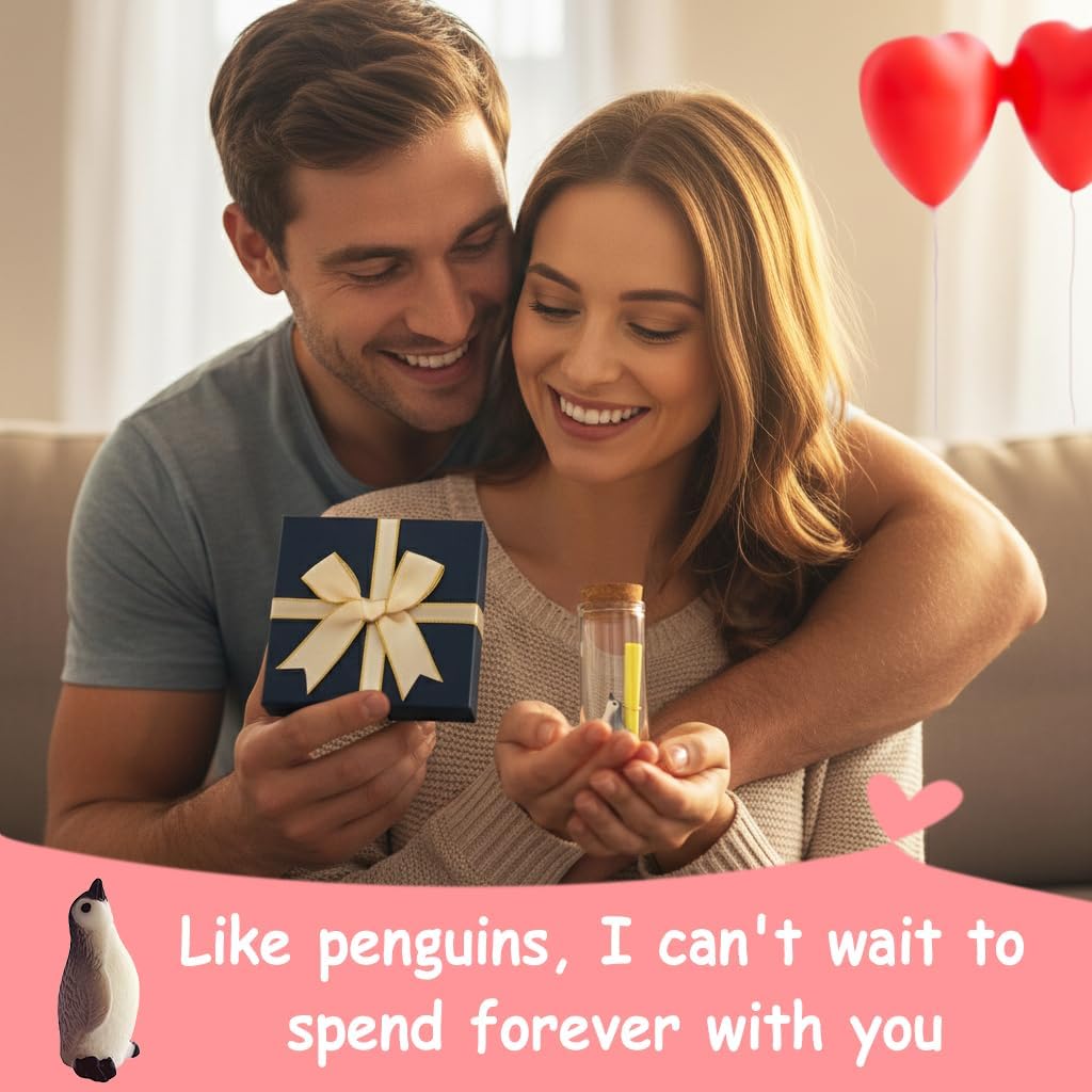 I Love You Gift, Cute Penguin Message in a Bottle