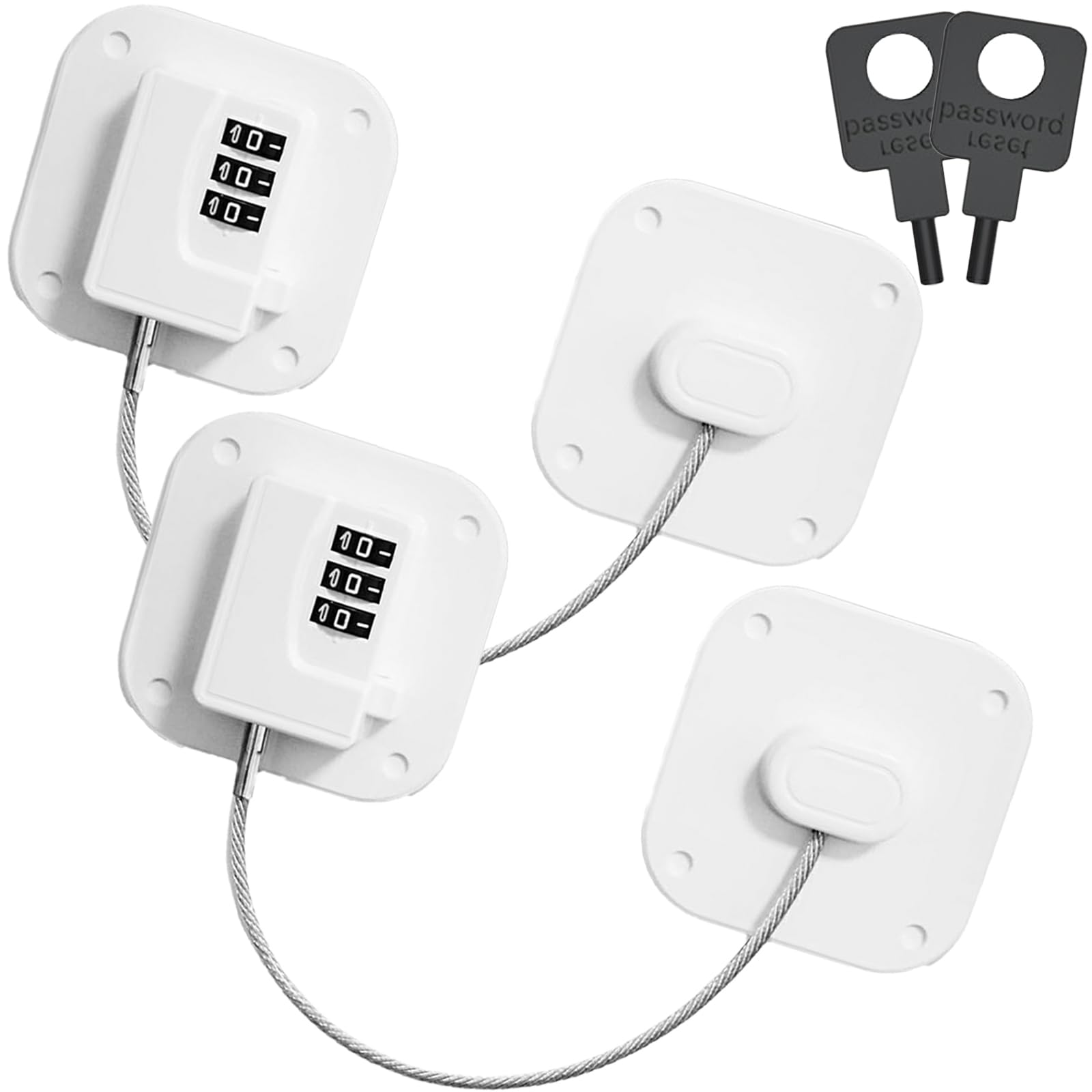 2 Piece Fridge Lock Set, White Window Locks, Door Lock Without Drilling