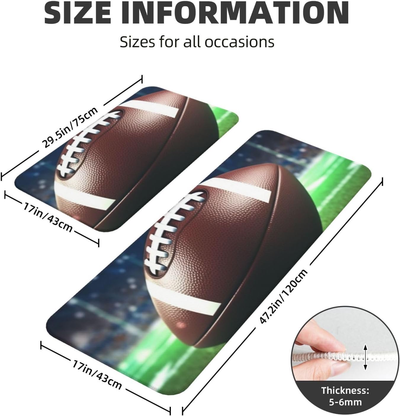 Anti Fatigue Kitchen Mats for Floor 2 Piece, American Football Kitchen Rugs Non Slip Cushioned Kitchen Floor Mats Carpet, Absorbent Runner Comfort Desk Standing Rugs 17"x30"+17"x47"