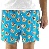 ROCK ATOLL Men's Bright Bold Funny Novelty Print Cotton Boxer Shorts Underwear (Large, Blue Pizza Print)