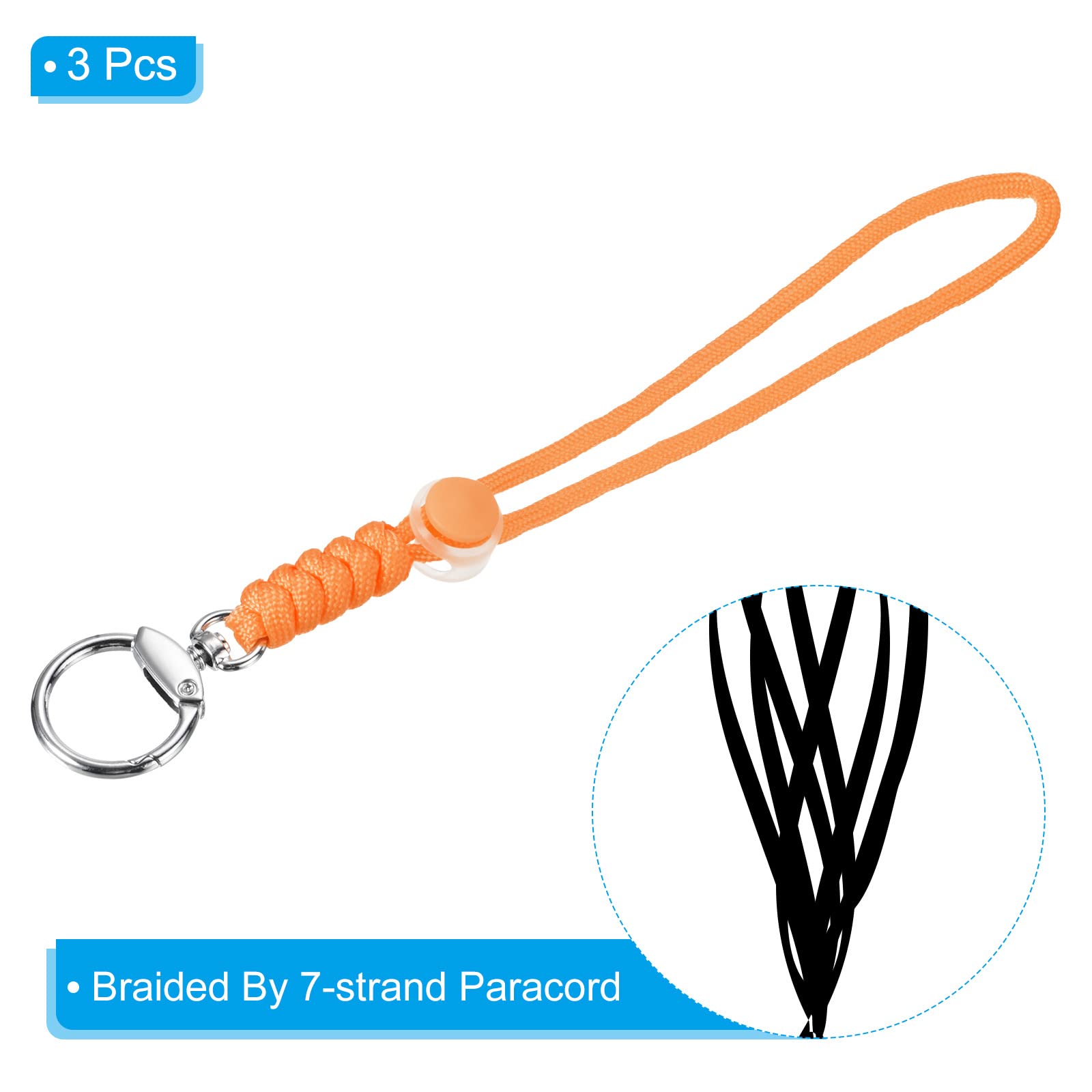 PATIKIL Paracord Lanyard with Clasp 9 Inch, 3 Pack Wrist Keychain Cord Metal Hook Strap for Keys Whistle ID Card Badge Holder Orange - Image 3