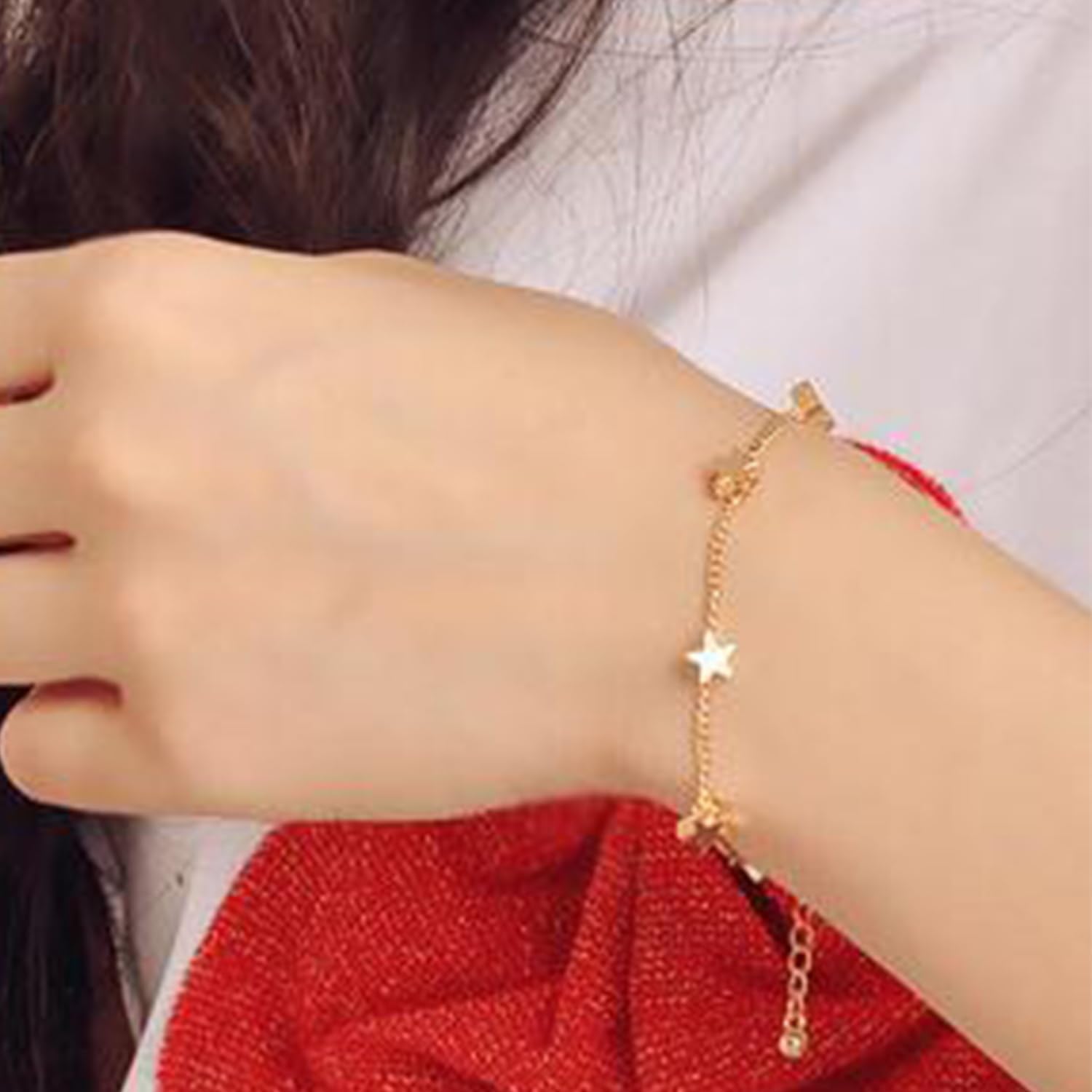 Gold Star Charm Bracelet for Women Dainty Heart Chain Bracelet Adjustable Heart Star Link Bracelet Anklet Bracelet Jewelry for Women - Image 2