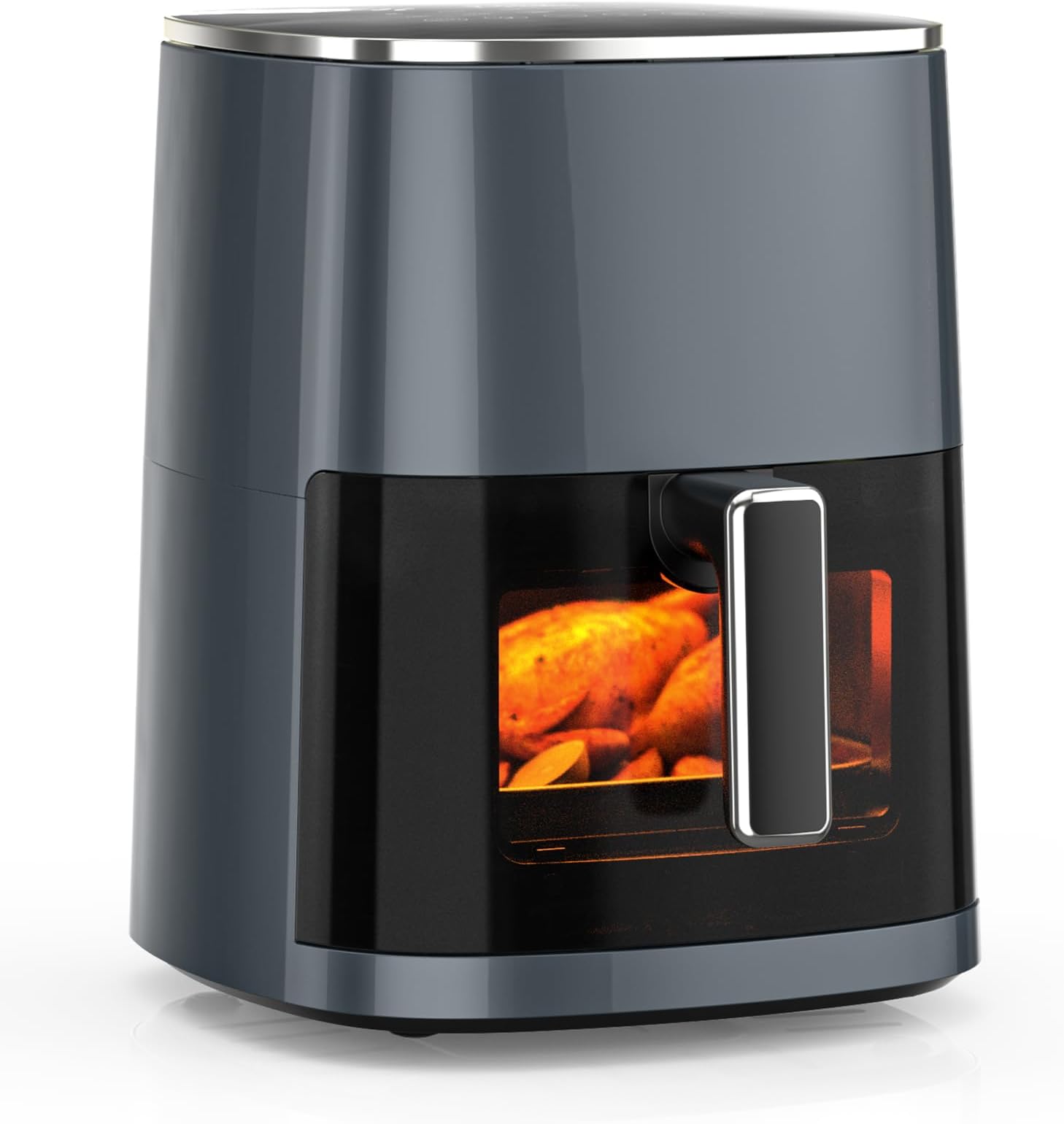 Sweetcrispy Air Fryer 6QT with Window, Square Airfryer Oven 12-in-1 for Family, 400°F Rapid Air Crispy Technology, Roast Bake Dehydrate, Nonstick & Easy-Clean Basket,Grey