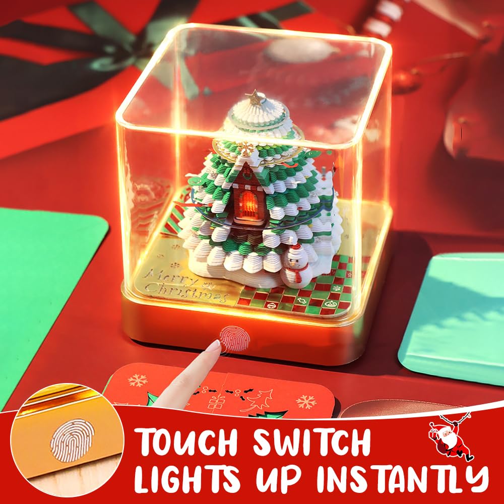 Calendrier 3D 2026 - Arbre de Noël - Sculpture en papier - Avec lumière LED et couvercle anti-poussière - Calendrier hebdomadaire de Noël 2026 - Décoration de maison et de bureau