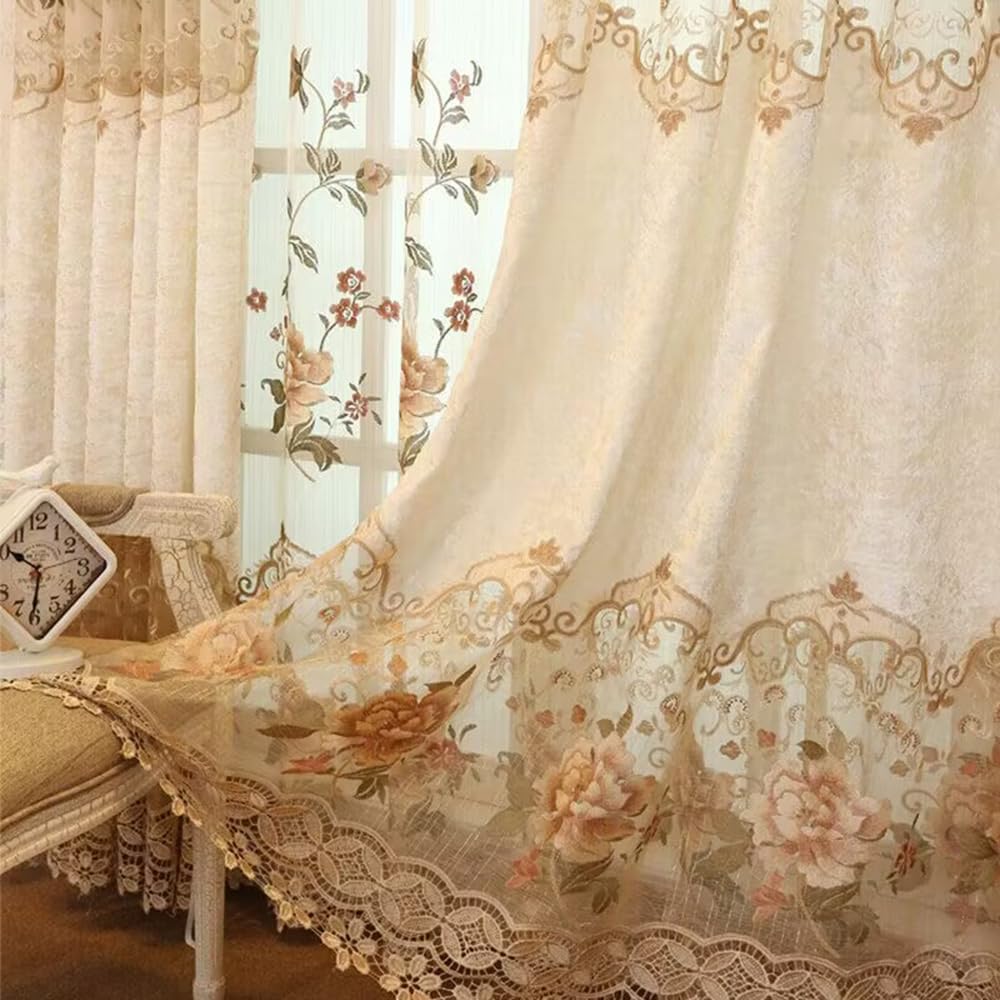 TIYANA Luxury Embroidered Cloth Curtain for Living Room 84 inch Length Custom Romantic Elegant Luxurious Delicate Embroidery Drape Window Dressing Bedroom Grommet Top 1 Panel 52x84 inch