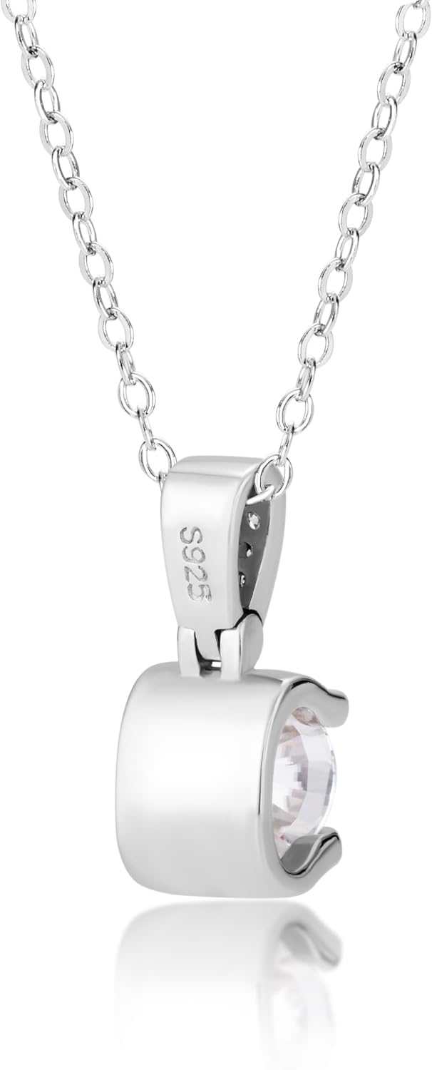 YSDD 1 Carat Moissanite Ladies Necklace, 925 Sterling Silver Plated 18K White Gold Necklace, 1/2/3 Carat D Color VVS1 Clarity Moissanite Pendant Necklace for Women