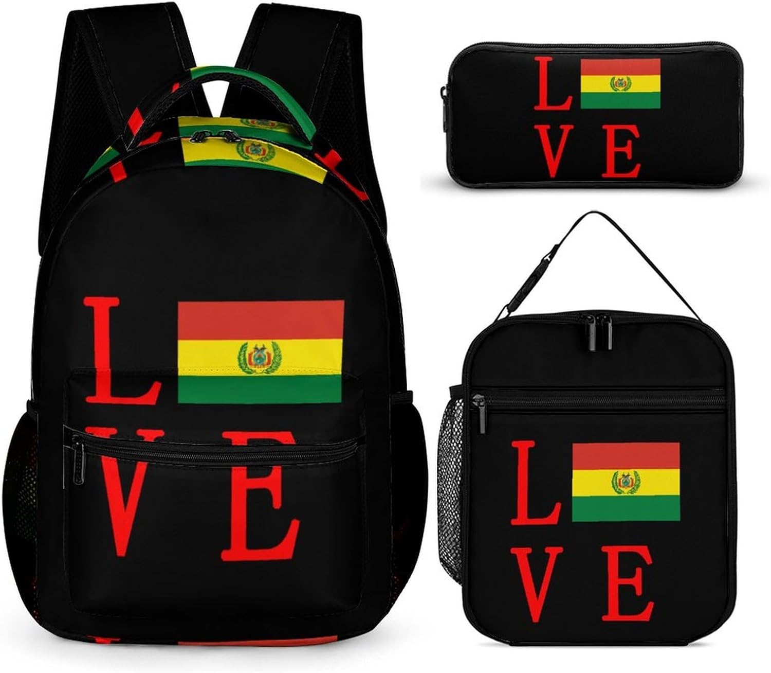 Bolivia Lover Novelty Backpack Set with Lunch Bag Pencil Cases